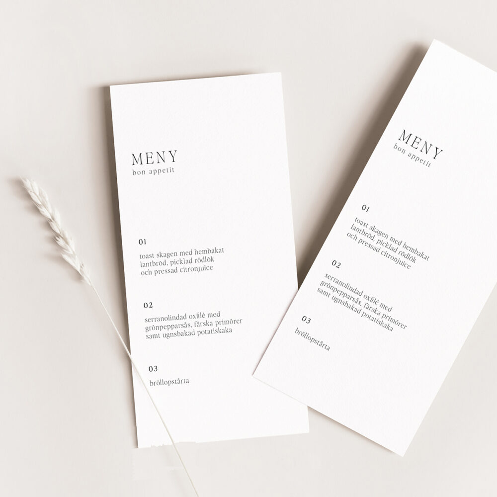 Menykort bröllop stilrent
