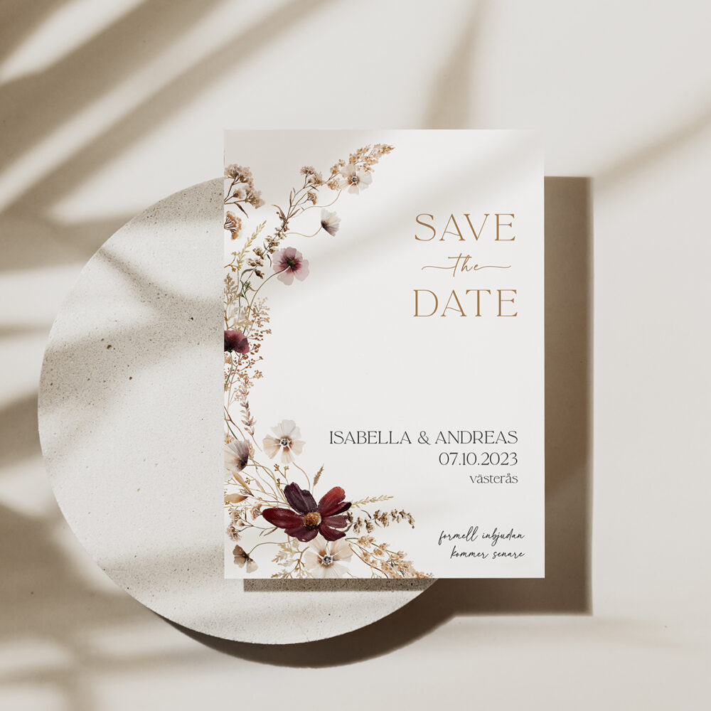 Save the date röda blommor