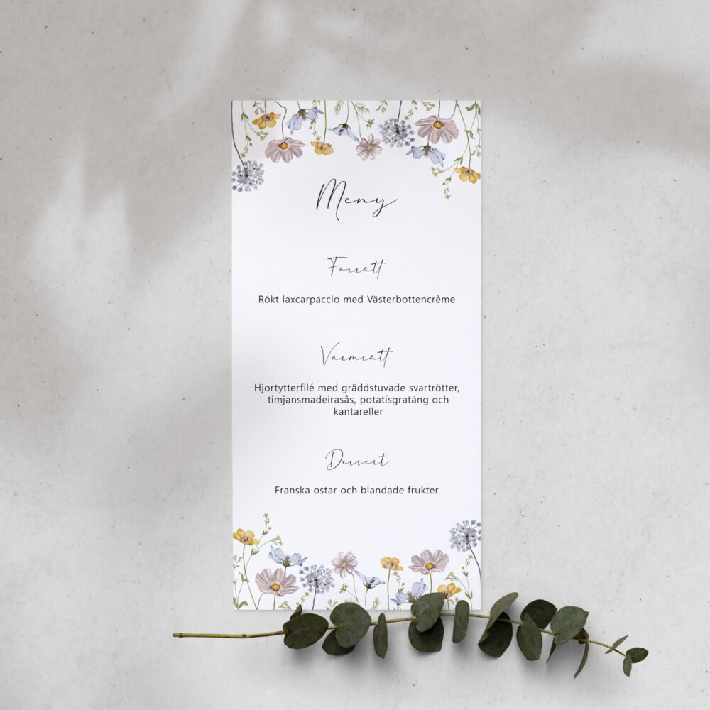 Menykort bröllop Menykort blommor