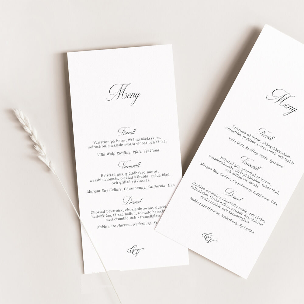 Menykort bröllop klassiskt